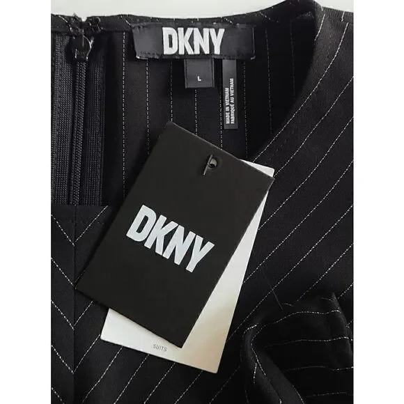 DKNY Pinstripe Sleeveless Twist-Front Business Top SIZE L MSRP $69 NEW WITH TAGS - Picture 9 of 12